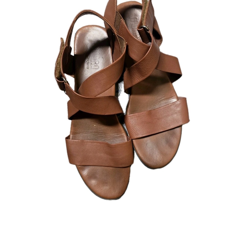 Munro American Women's Brown Leather‎ Strappy Wedge Sandals Size 9 N